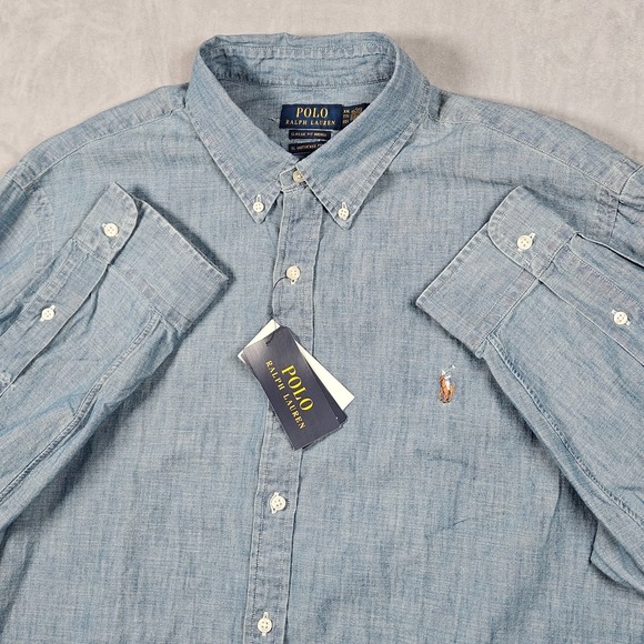 NEW Polo Ralph Lauren Chambray Shirt Mens XXL Classic Fit Indigo Flesh Pony